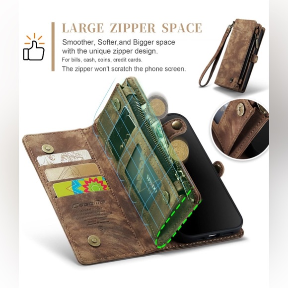 Caseme Leather 2-in-1 Flip Wallet Phone Case w/ Detachable Back Magnetic Closure - Picture 4 of 15